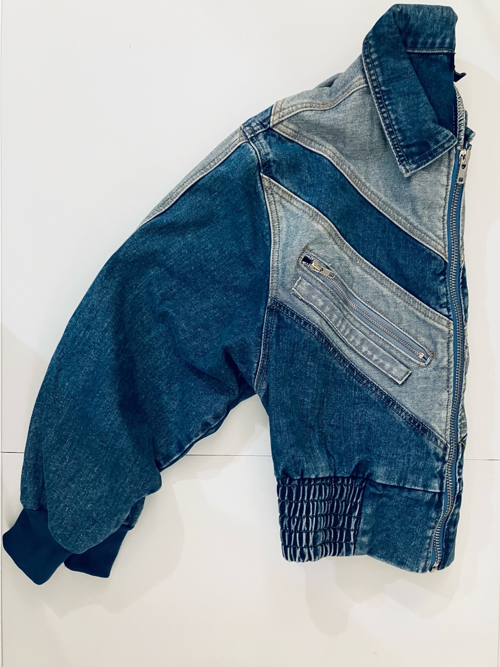 Nasty Gal Chevron Patchwork Denim Bomber Jean Jacket Medium - Picture 10 of 10